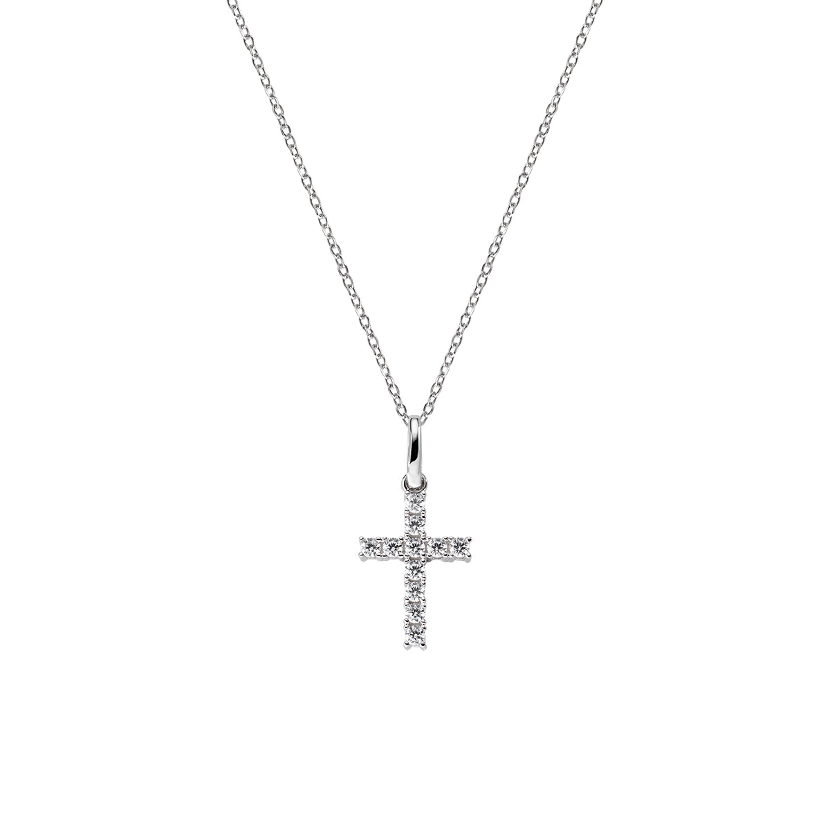 STERLING SILVER CROSS CZ RHODIUM PLATED NECKLACE – TECHNOSTATION
