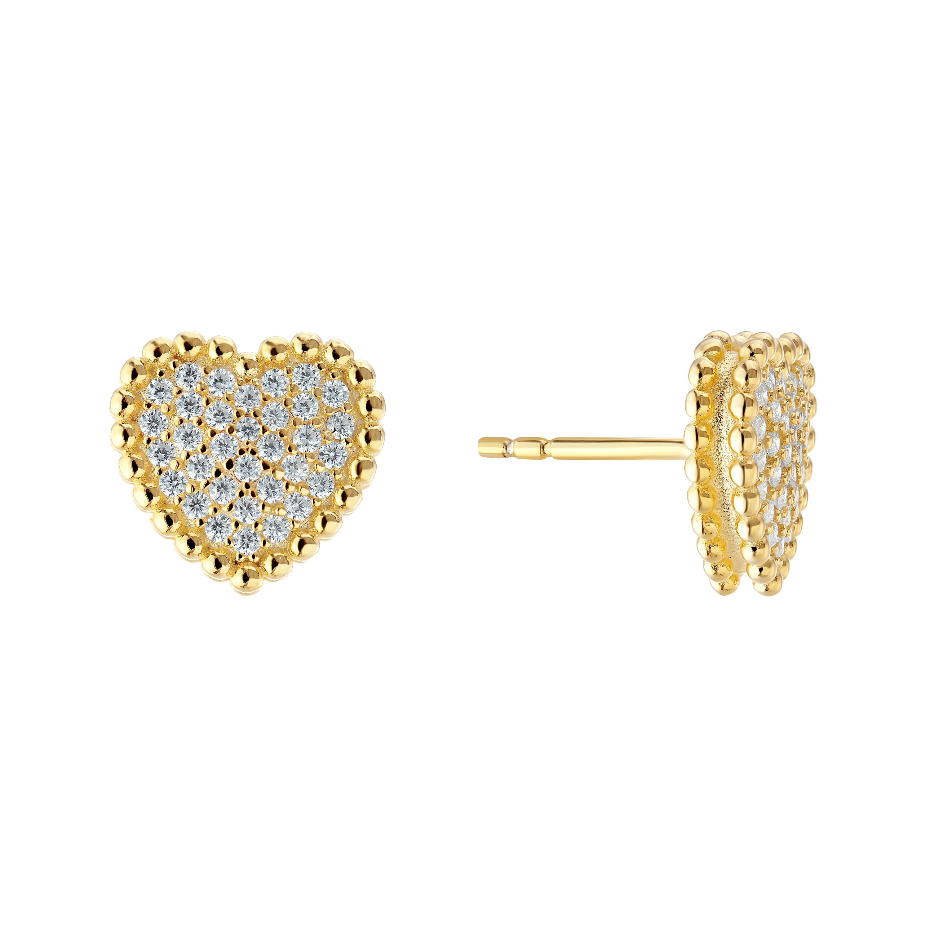 イチエー STERLING SILVER GOLD PLATED BEADED CZ HEART STUD – TECHNOSTATION