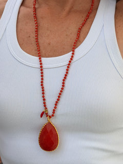 HANDMADE SEMI PRECIOUS GOLD PLATED LONG NECKLACE