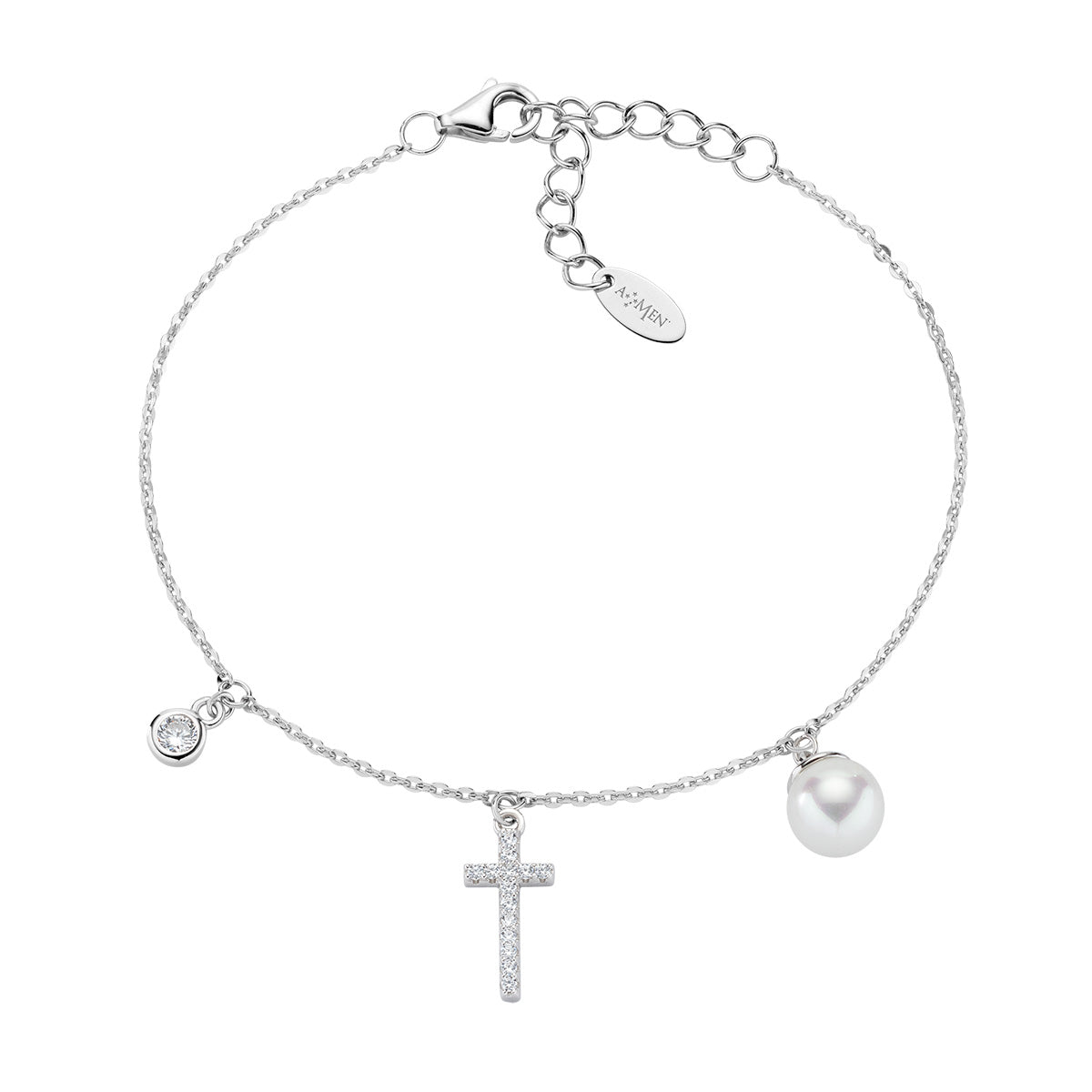 AMEN STERLING SILVER MULTI CHARMS ADJUSTABLE BRACELET
